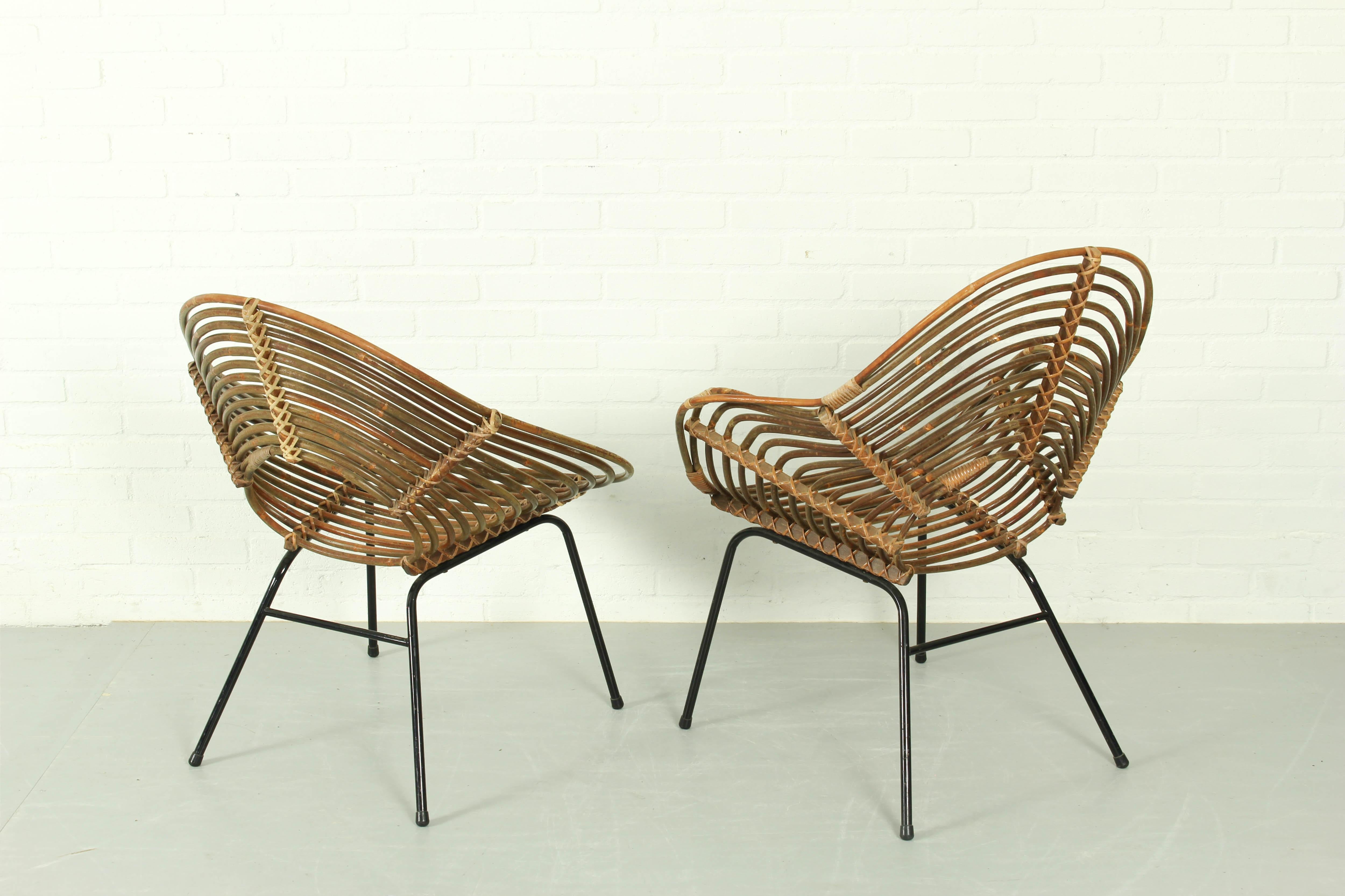 Dutch Vintage Rattan Lounge Chairs H. Broekhuizen for Rohé Noordwolde, The Netherlands For Sale