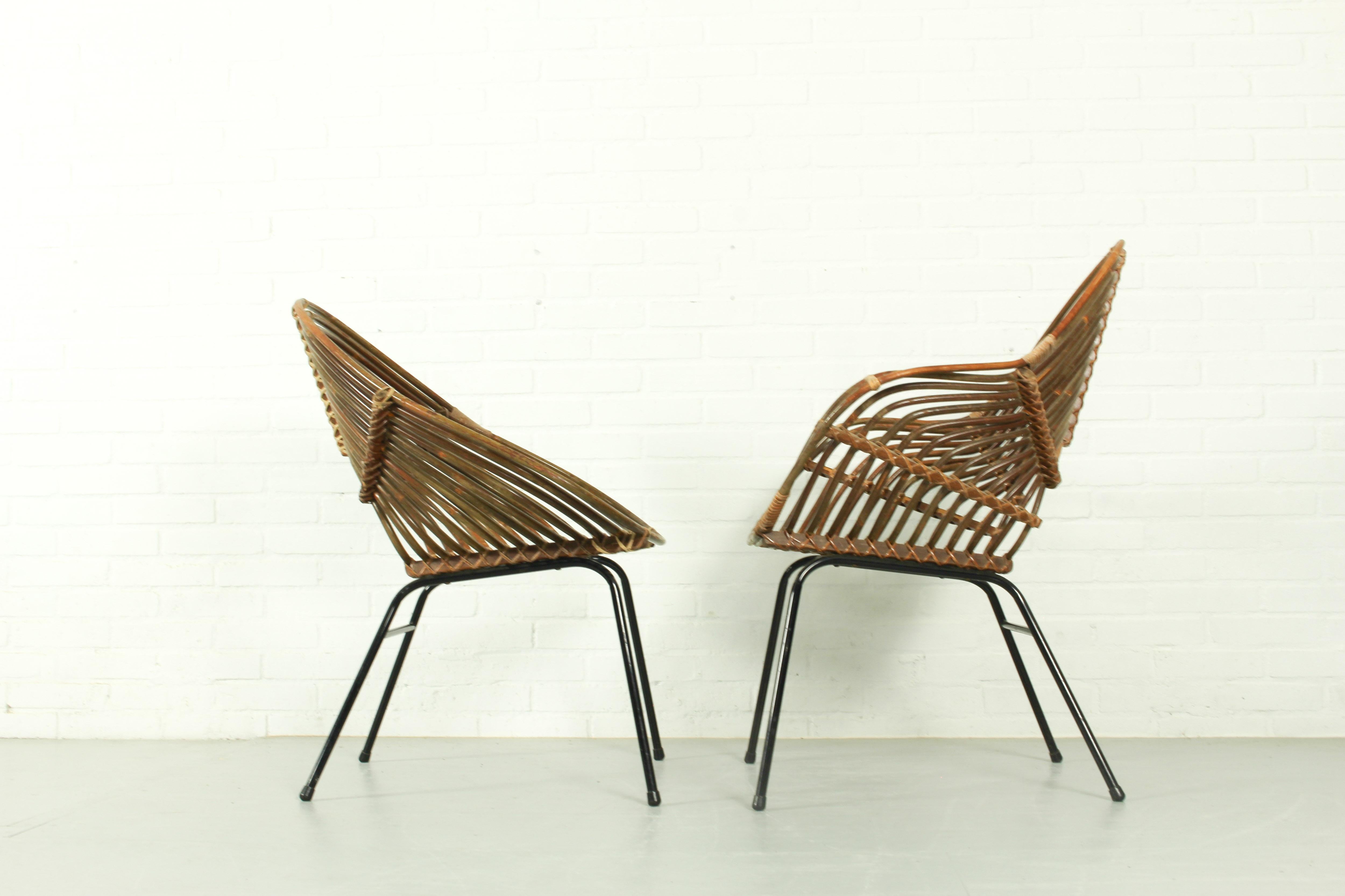 Vintage Rattan Lounge Chairs H. Broekhuizen for Rohé Noordwolde, The Netherlands For Sale 2