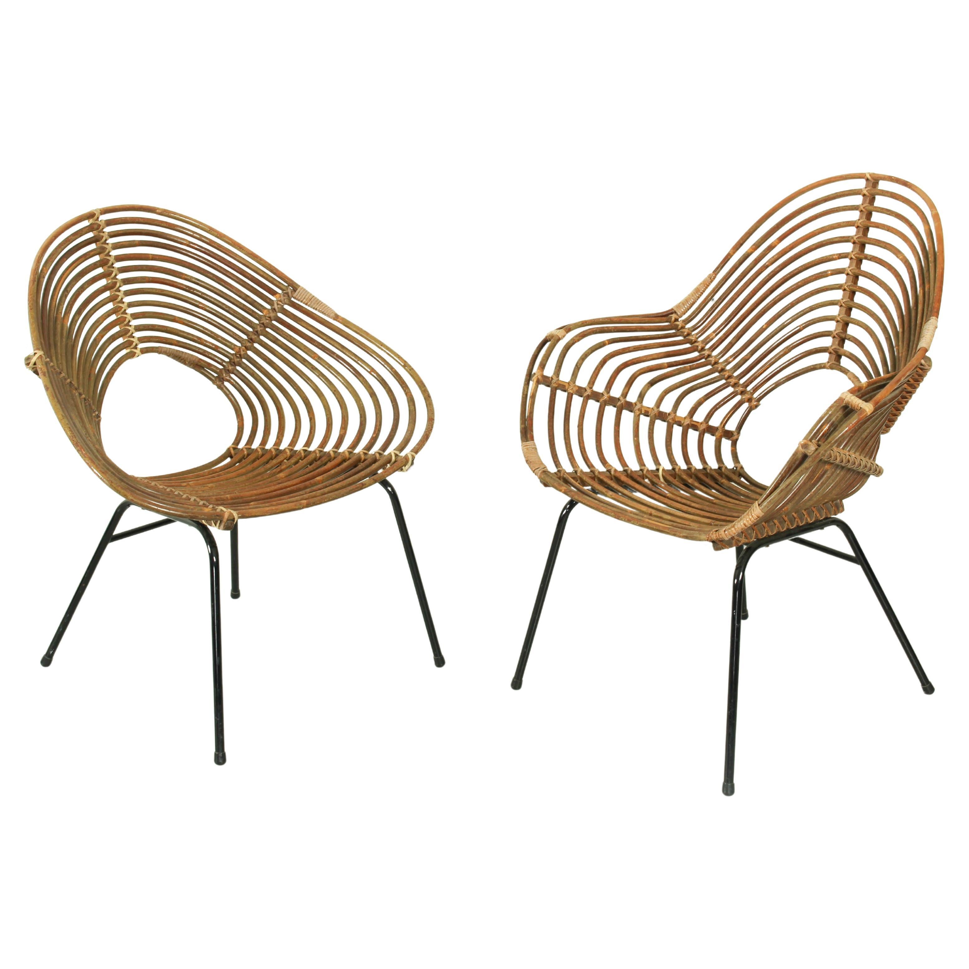 Vintage Rattan Lounge Chairs H. Broekhuizen for Rohé Noordwolde, The Netherlands For Sale