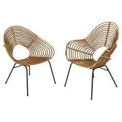 Vintage Rattan Lounge Chairs H. Broekhuizen for Rohé Noordwolde, The Netherlands