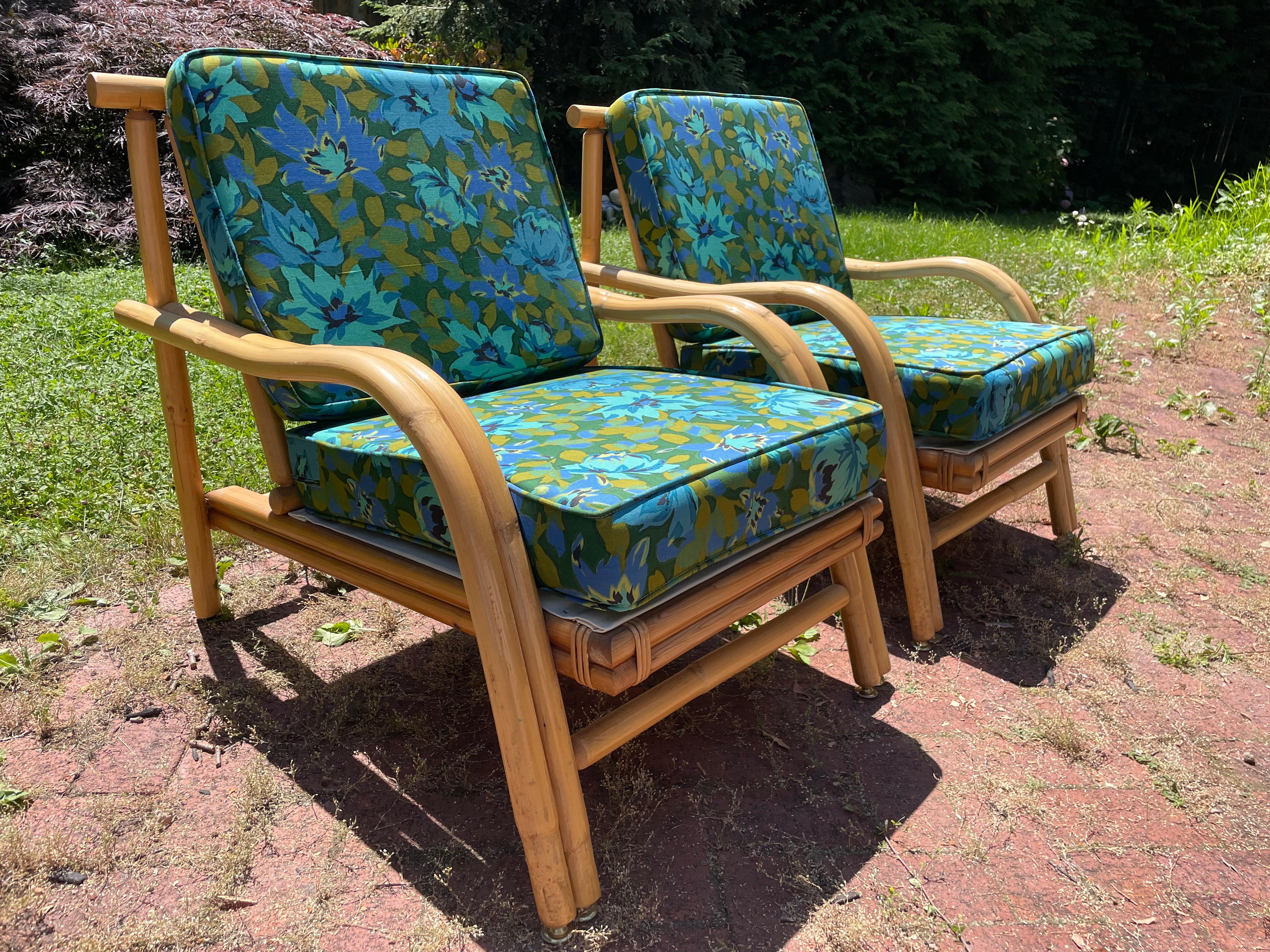 Bohemian Vintage Rattan Lounge Chairs in the Style of Ficks Reed, a Pair For Sale