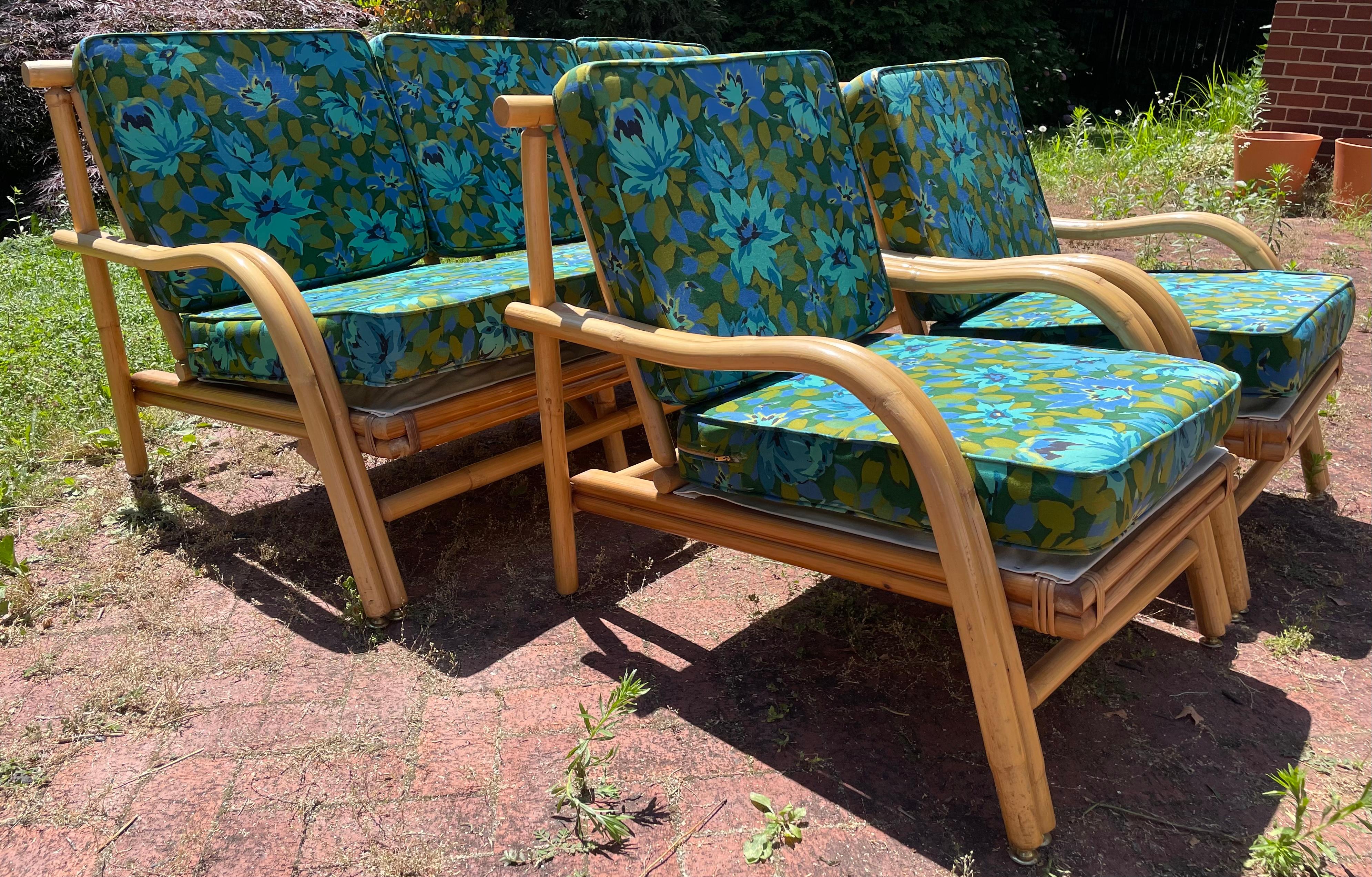 Vintage Rattan Lounge Chairs in the Style of Ficks Reed, a Pair For Sale 1