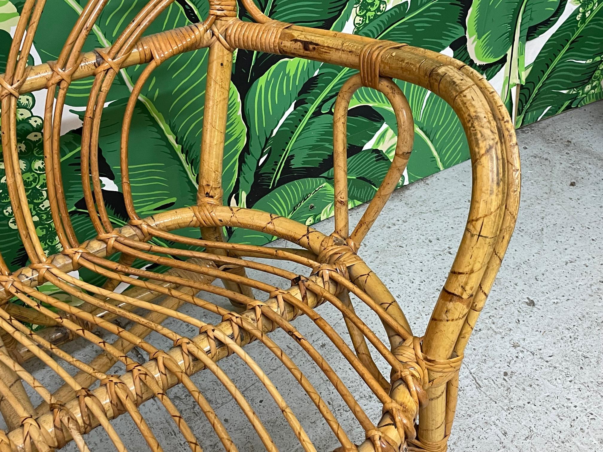 Organic Modern Vintage Rattan Loveseat or Bench, 5 Available For Sale