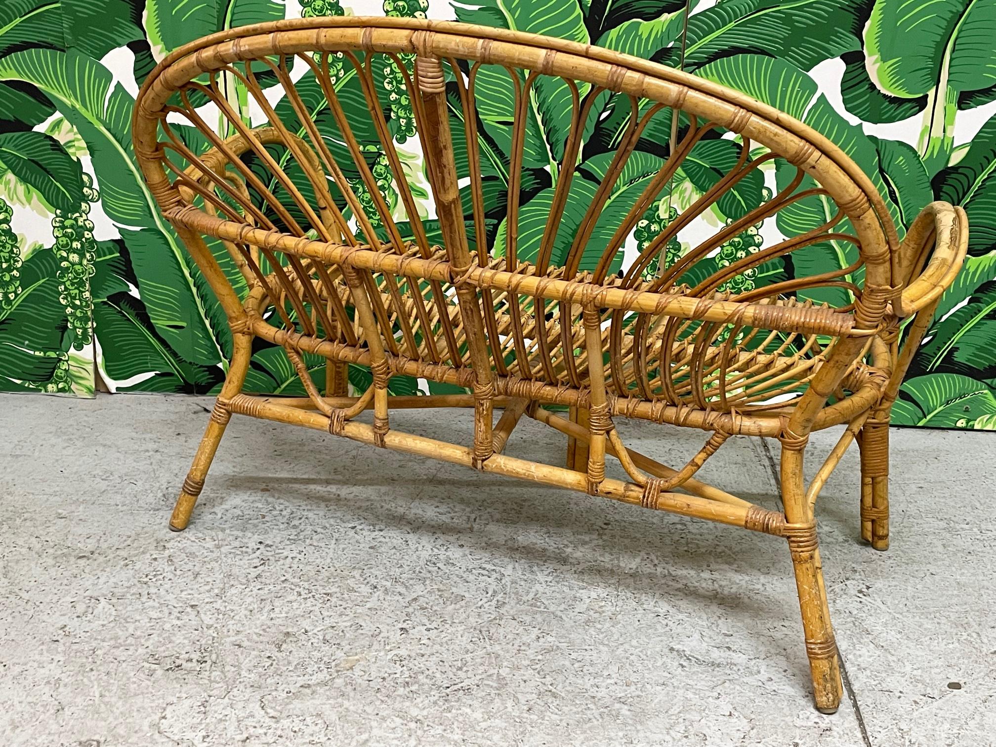 Vintage Rattan Loveseat or Bench, 5 Available In Good Condition For Sale In Jacksonville, FL