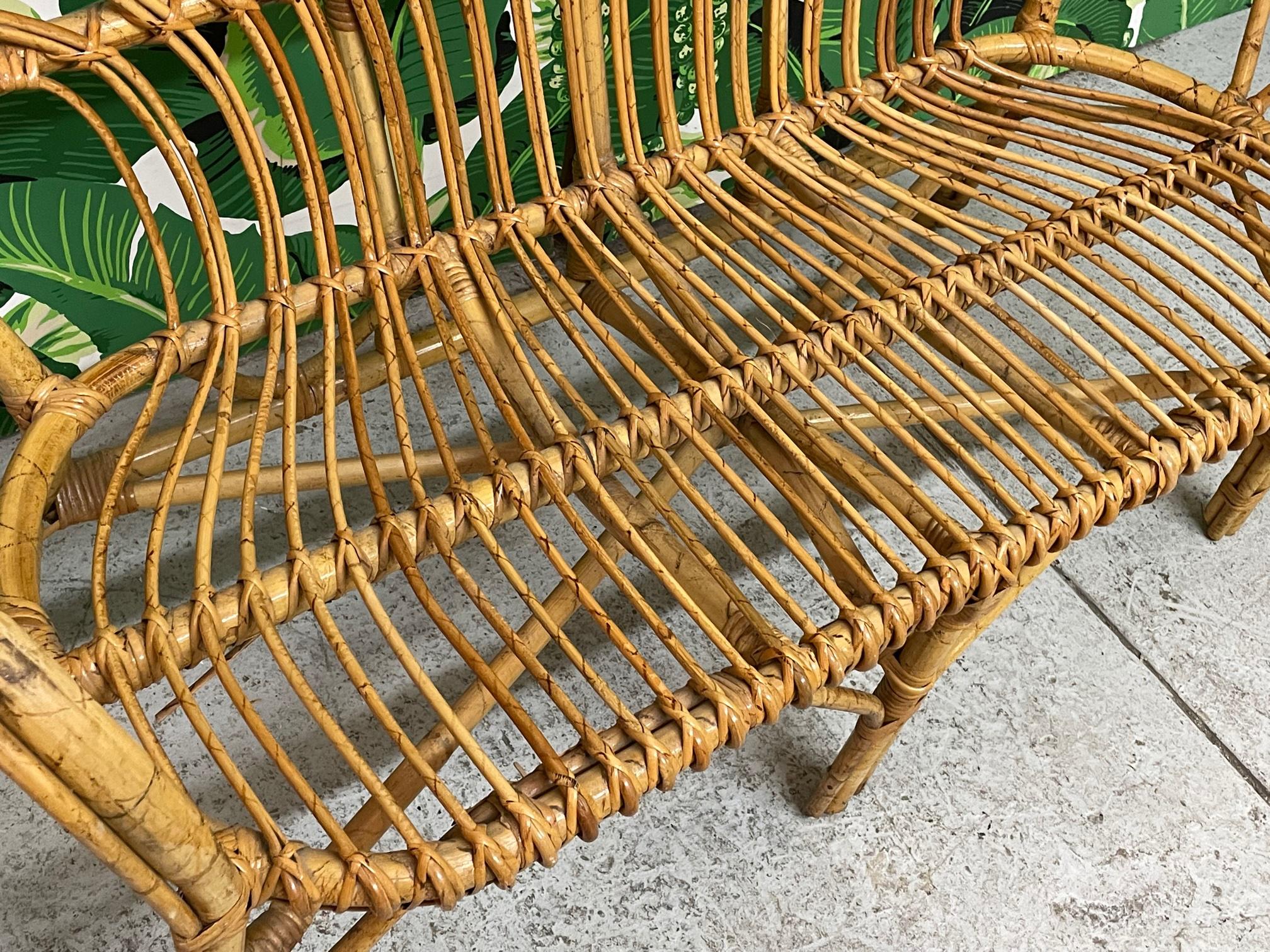 20th Century Vintage Rattan Loveseat or Bench, 5 Available For Sale
