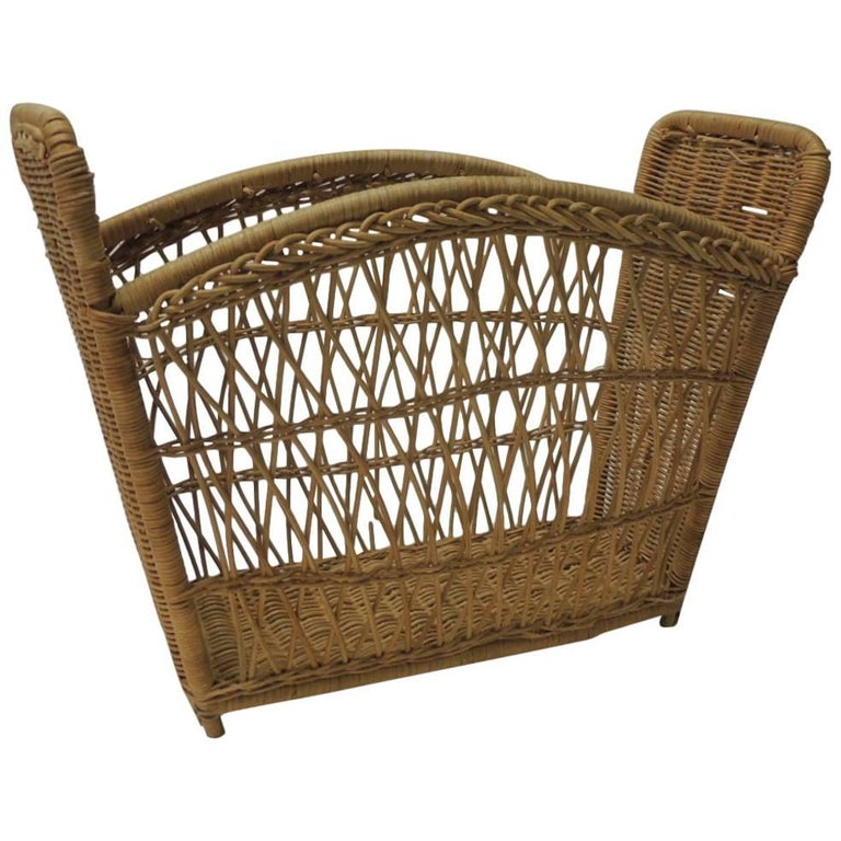 Vintage Rattan Magazine Holder or Rack For Sale at 1stdibs