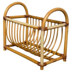 Vintage Rattan Magazine Rack Newspaper Holder Boho Wicker Mid Century Stand
