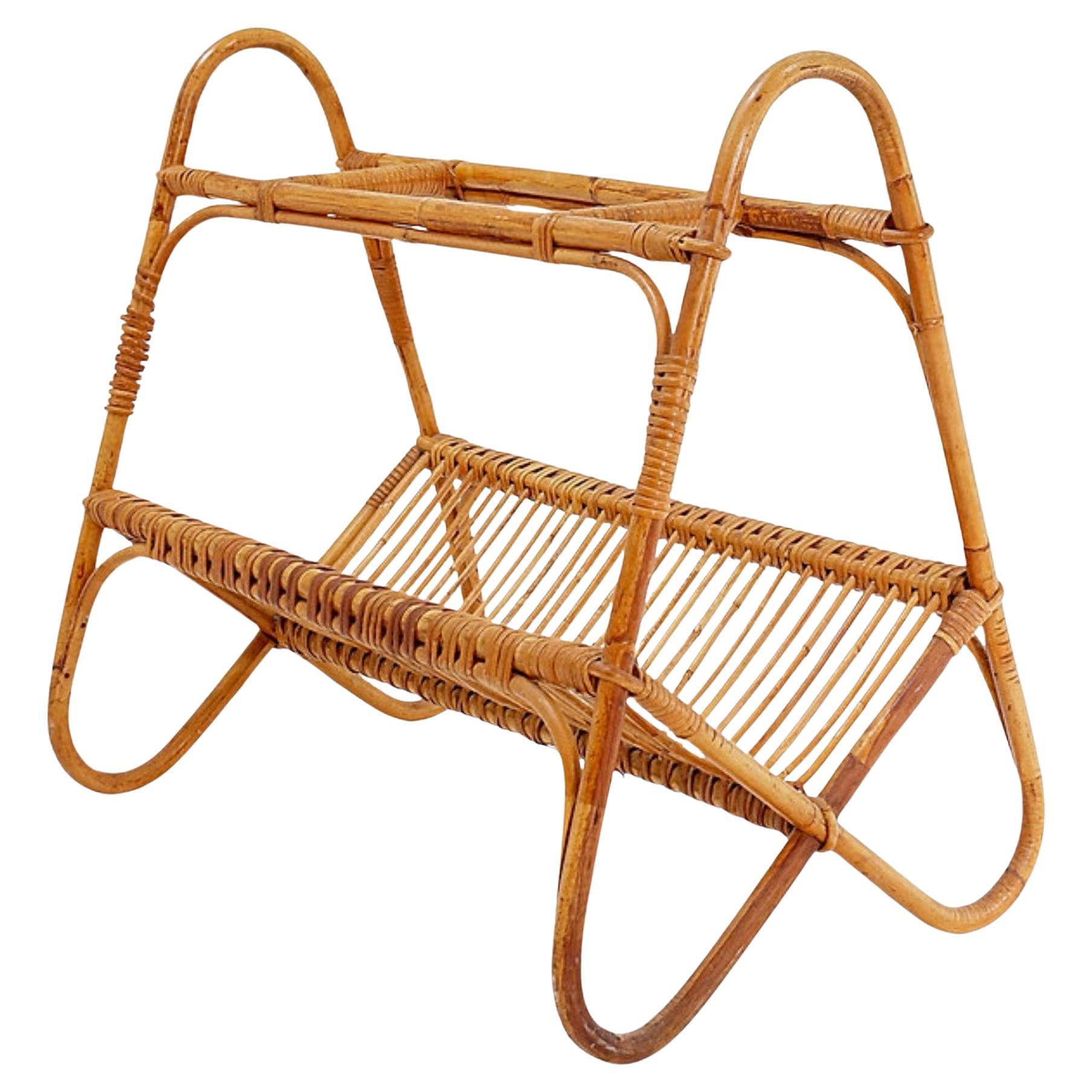 Vintage rattan magazine rack, The Netherlands 1960
s