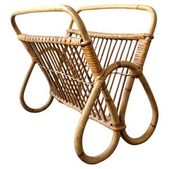 Retro rattan magazine rack, The Netherlands 1960's