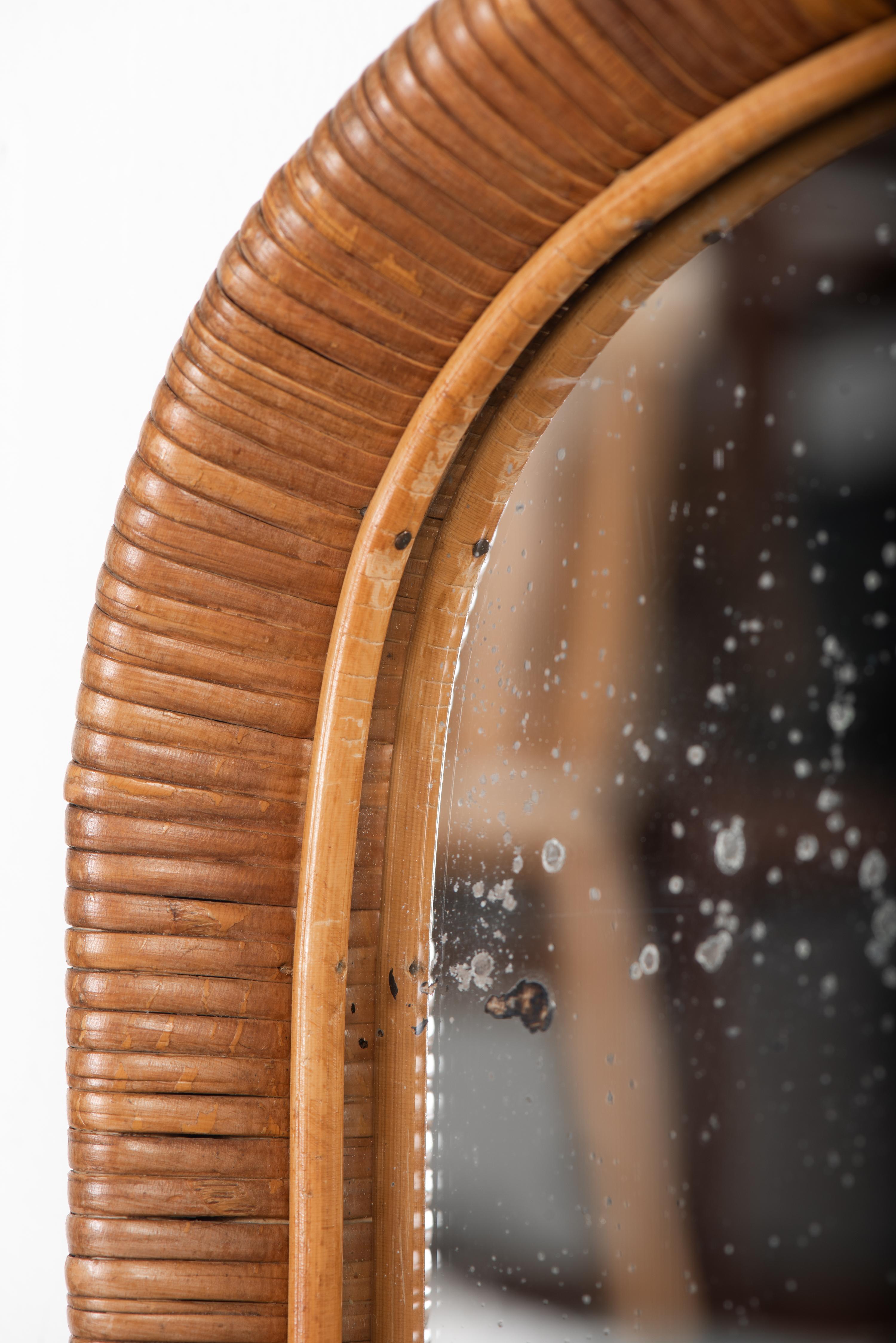 Scandinavo moderno Specchio in rattan d'epoca, Sokeva per Artek, anni '60 in vendita
