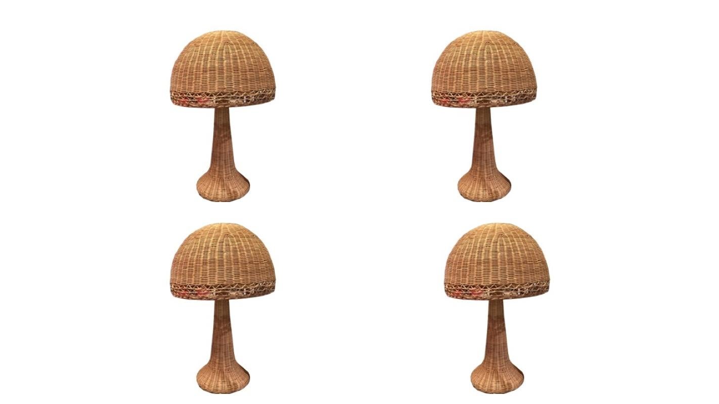 Européen Lampe de table vintage en rotin avec champignon en vente