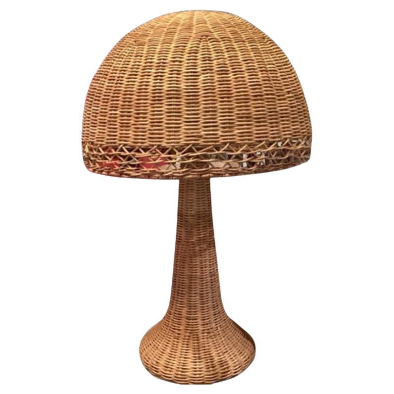 Vintage Rattan Mushroom Table Lamp For Sale