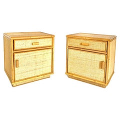 Vintage rattan nightstands, set of two, Italy 1970s