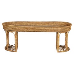 Vintage Rattan Oval Tray Top Table or Coffee Table with Raised Edge