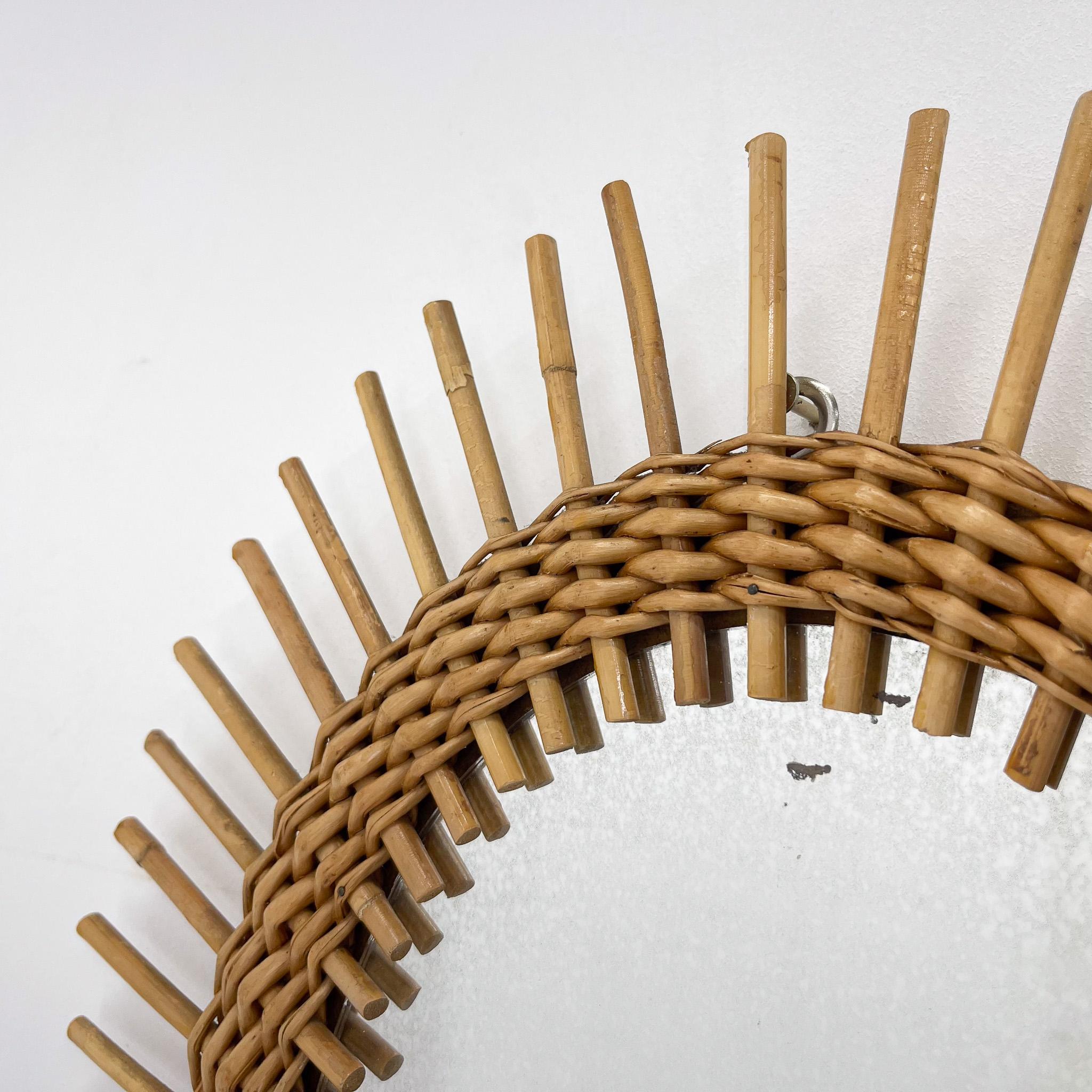 Vintage Rattan Oval Wall Mirror For Sale at 1stDibs