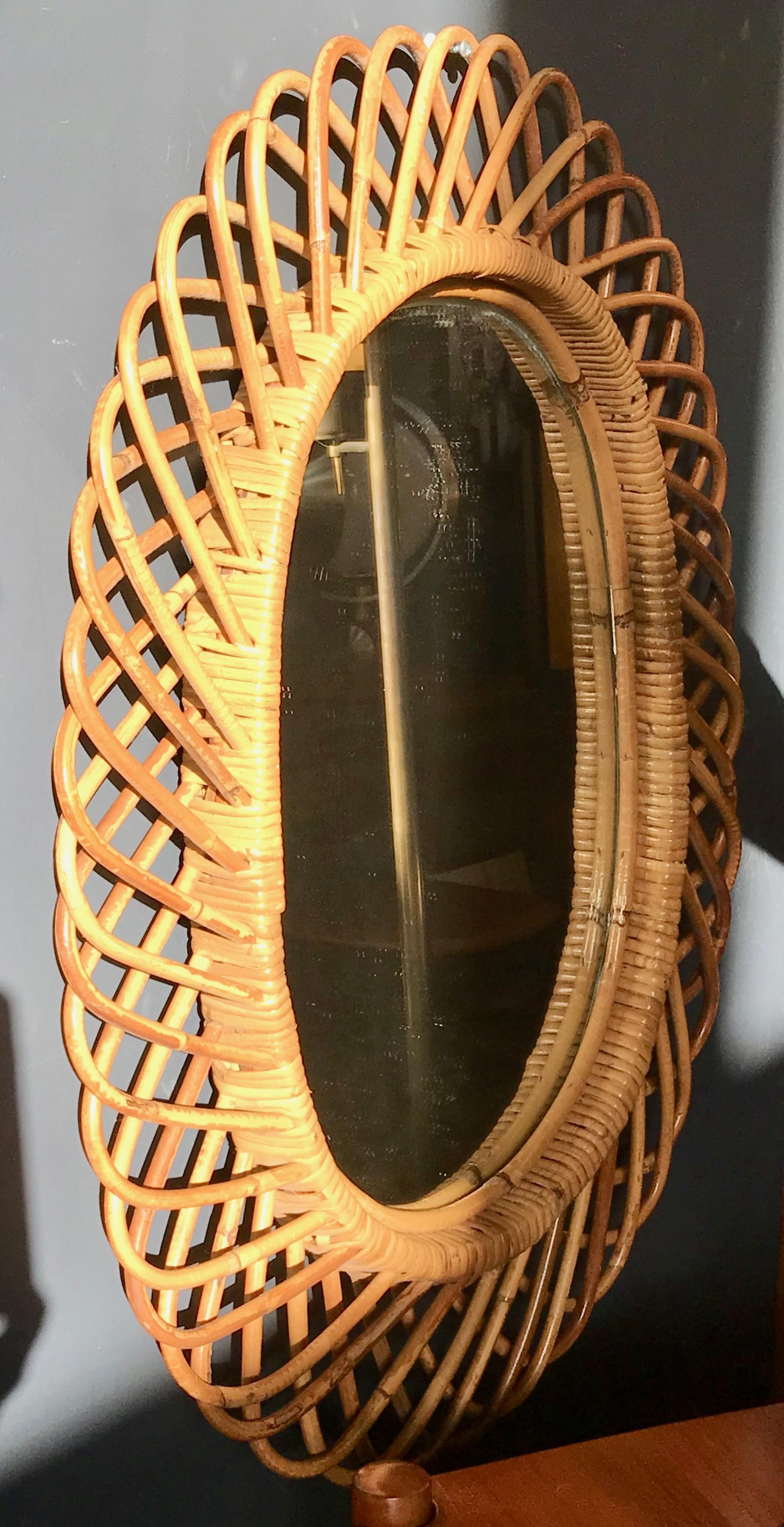 vintage rattan mirror