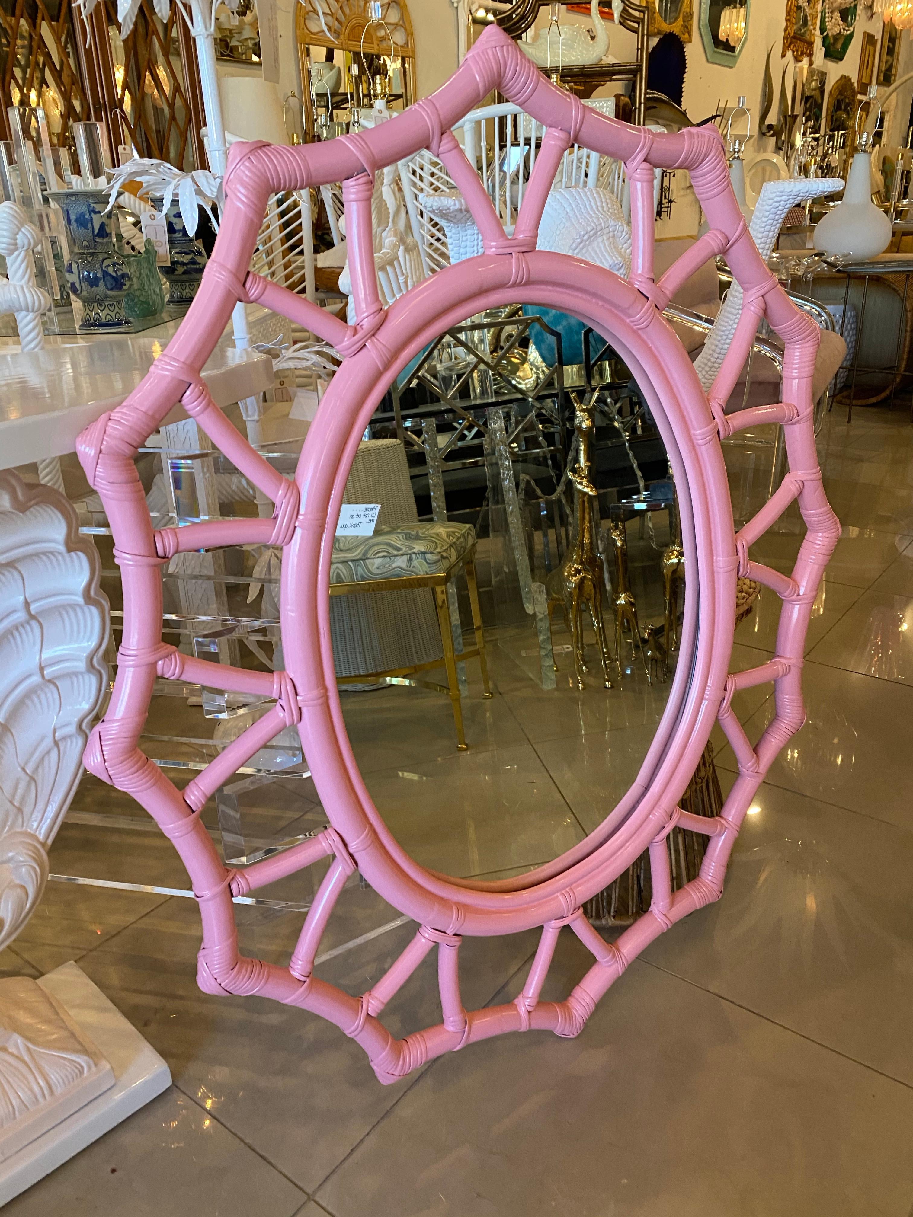 pink rattan mirror