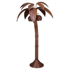 Vintage Rattan Palm Tree Floor Lamp With Three Coconut Lights