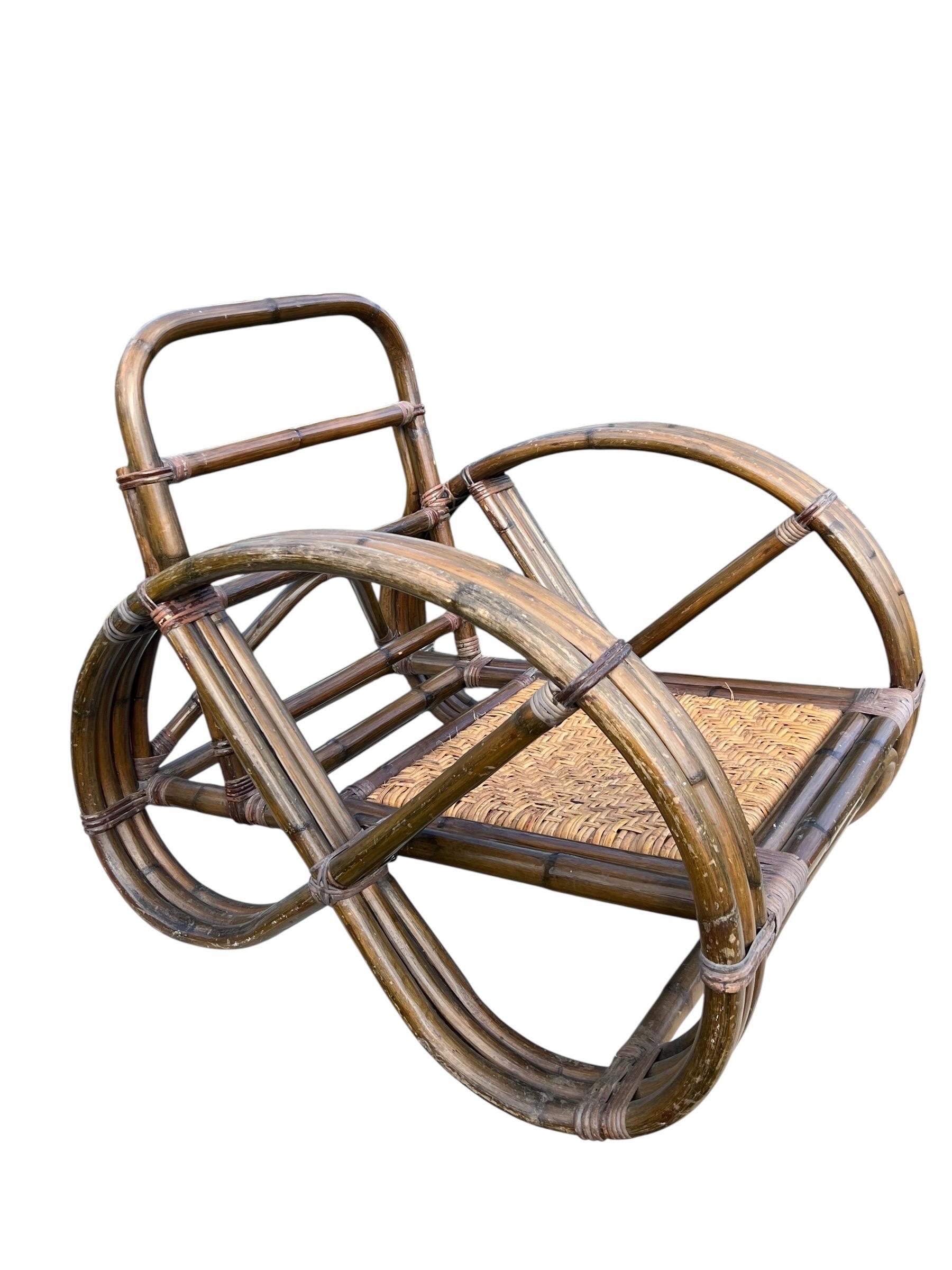 Vintage Rattan Paul Frankl Style Pretzel Lounge Stuhl (Moderne der Mitte des Jahrhunderts) im Angebot