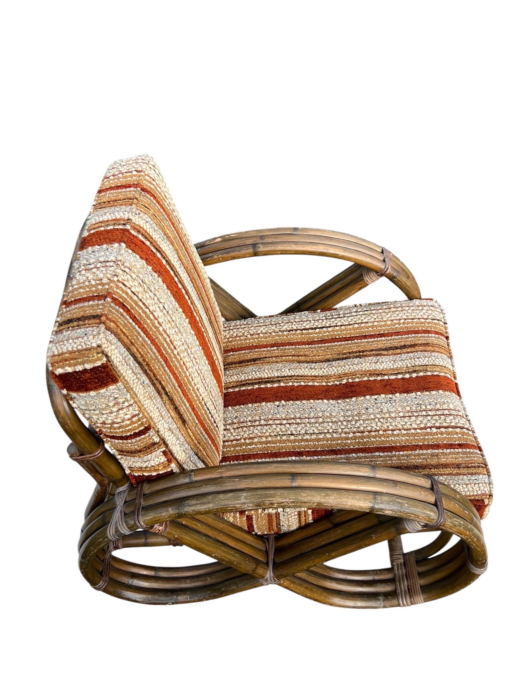 Vintage Rattan Paul Frankl Style Pretzel Lounge Stuhl (Ende des 20. Jahrhunderts) im Angebot