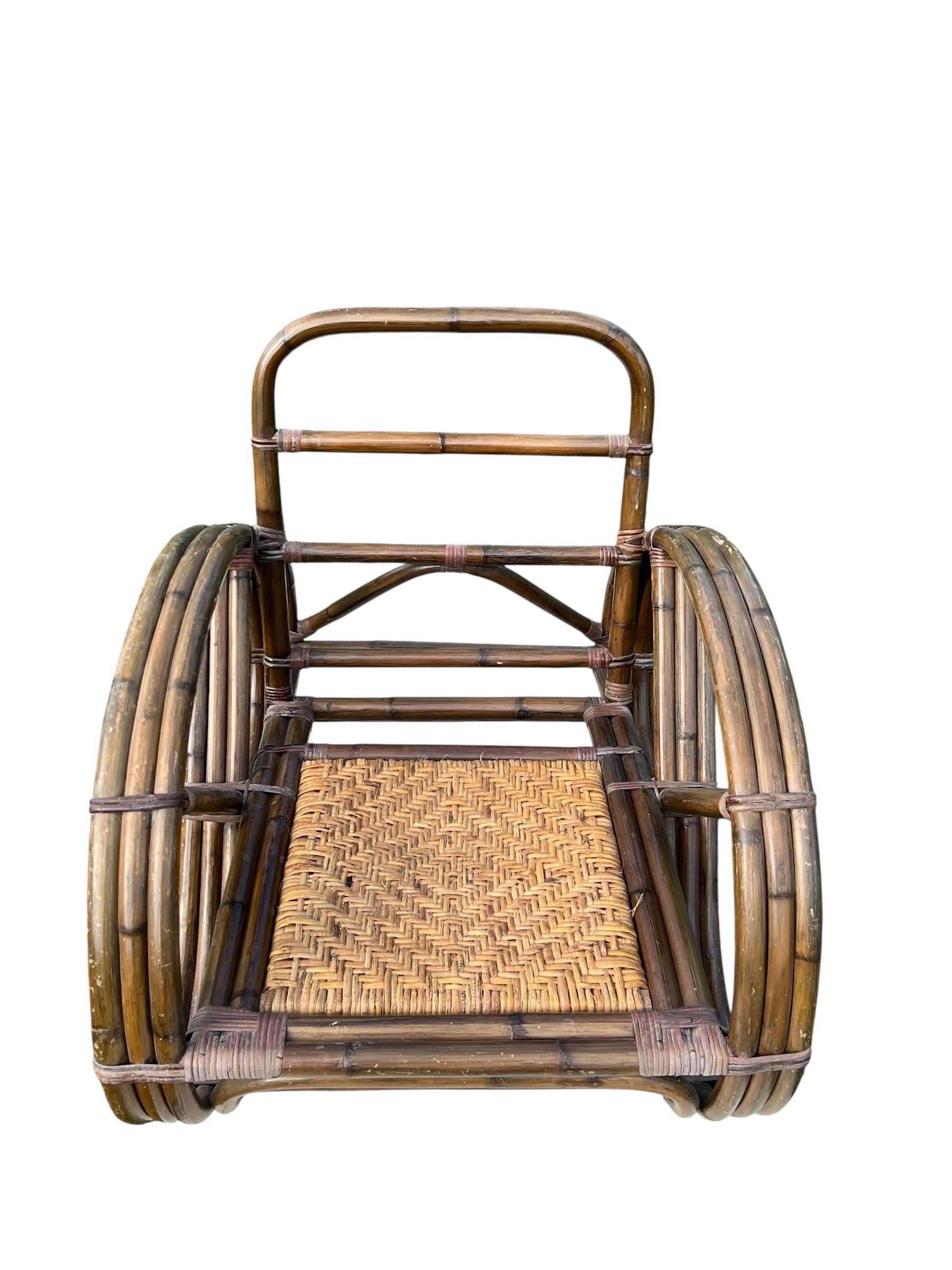 Vintage Rattan Paul Frankl Style Pretzel Lounge Stuhl im Angebot 1