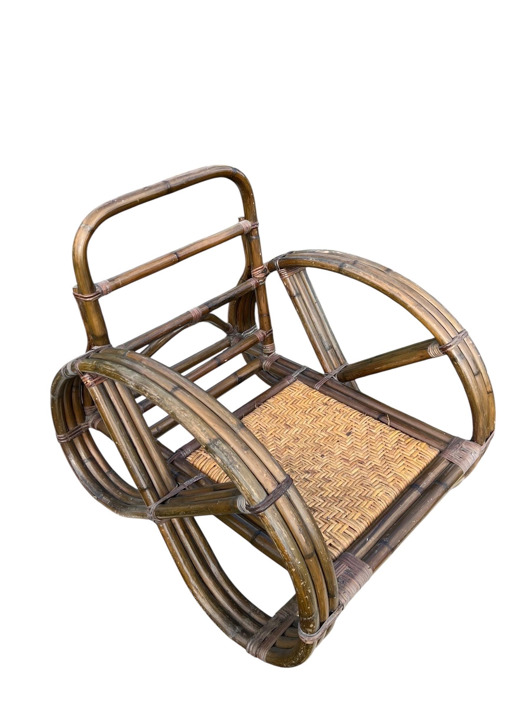Vintage Rattan Paul Frankl Style Pretzel Lounge Stuhl im Angebot 4