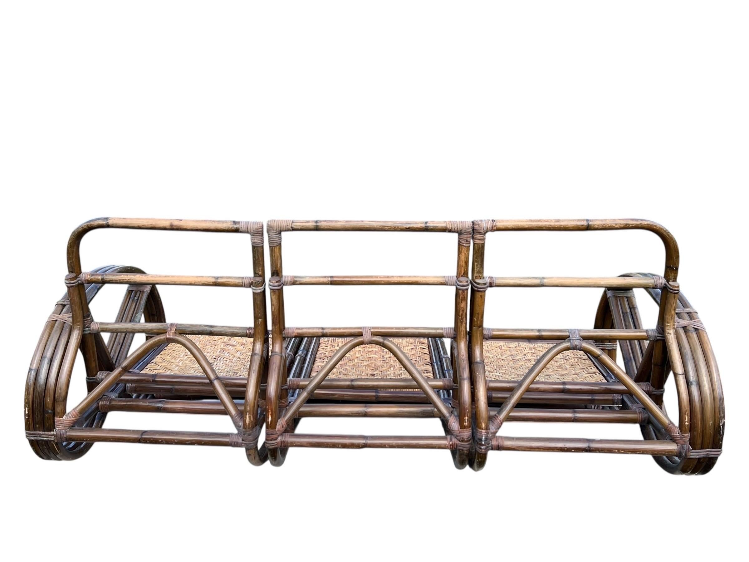 Vintage Rattan Paul Frankl Style Pretzel Sofa im Angebot 6