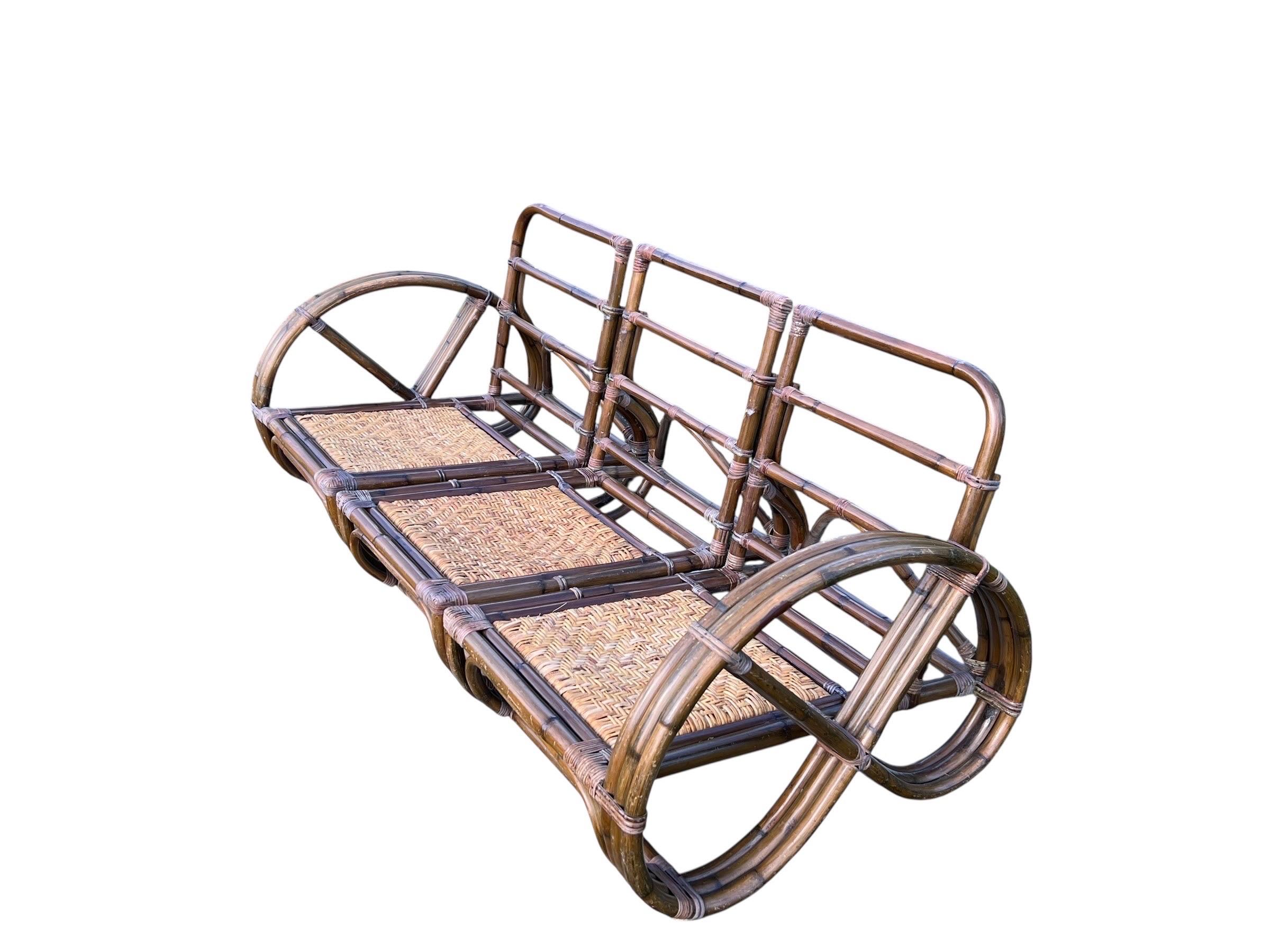 Vintage Rattan Paul Frankl Style Pretzel Sofa im Angebot 1