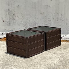 Vintage Rattan Planter With Removable Cast Aluminum - a Pair