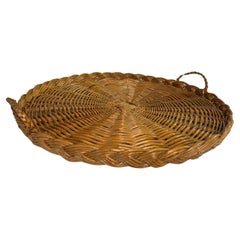 Piatto in rattan vintage con patina antica Francia, 1970