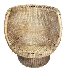 Vintage Rattan Pod Lounge Chair in the Style of Eero Aarnio