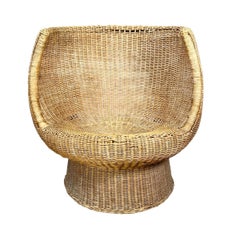 Vintage Rattan Pod Lounge Chair in the Style of Eero Aarnio