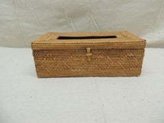 Vintage Rattan Rectangular Tissue Box Holder with Diamond Detail in the Front