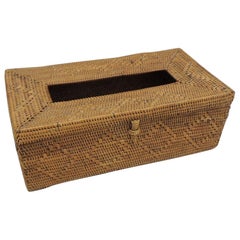 Vintage Rattan Rectangular Tissue Box Holder with Diamond Detail in the Front