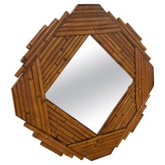 Specchio da parete vintage in rattan con canne di bambù Vivai del Sud