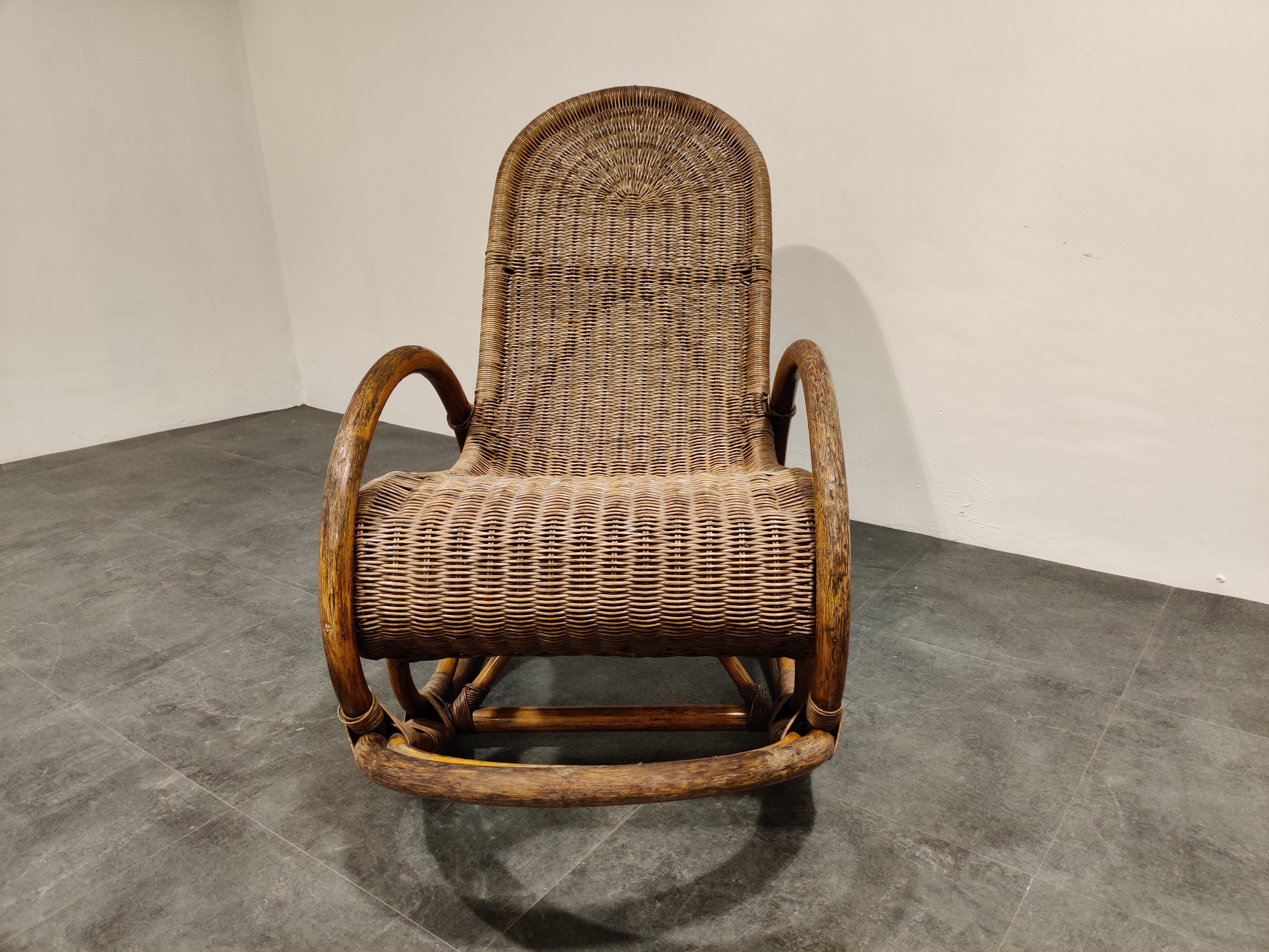 Mid-Century Modern Vintage Rattan Rocking Chair, 1960s