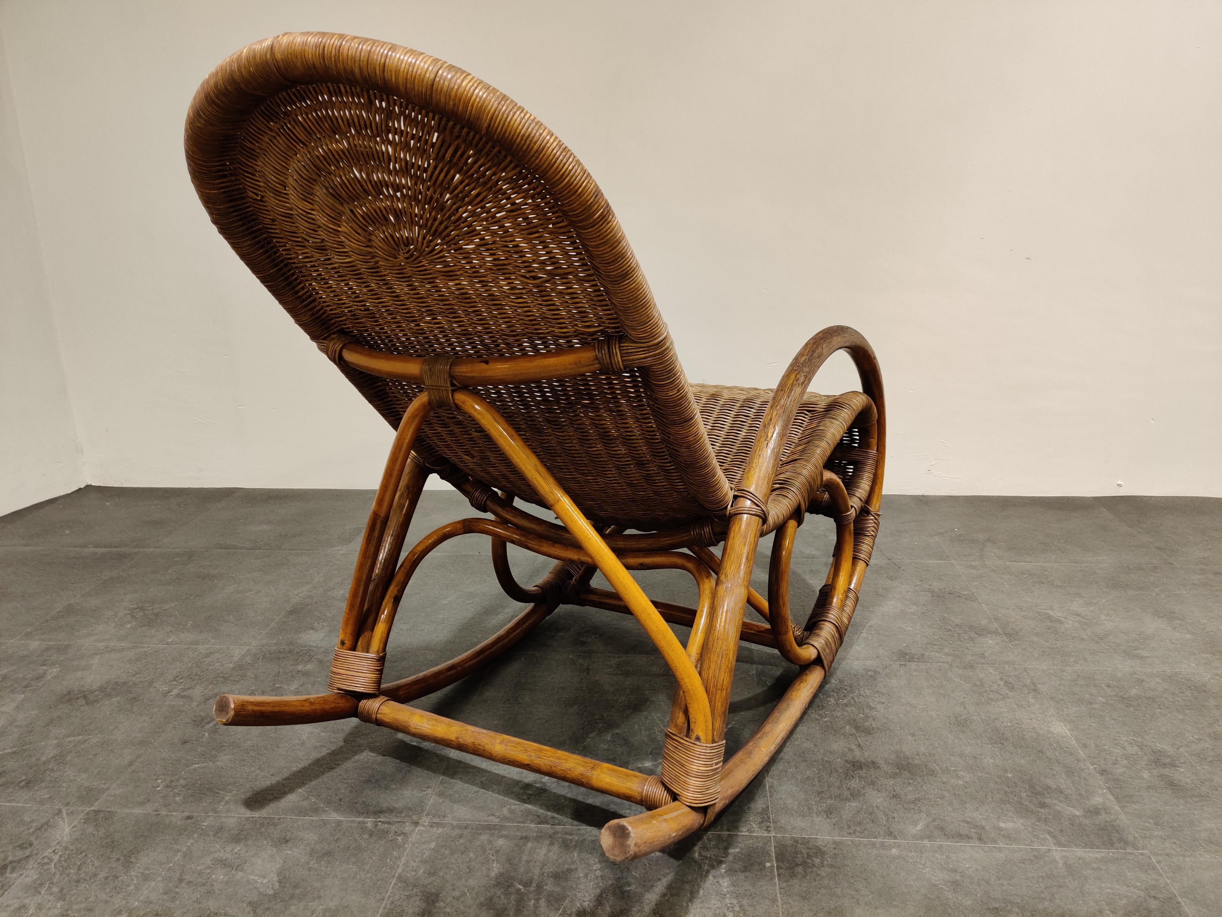 Mid-Century Modern Vintage Rattan Rocking Chair, 1960s