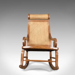Vintage Rattan Rocking Chair, Hardwood Recliner, Midcentury, circa 1970s