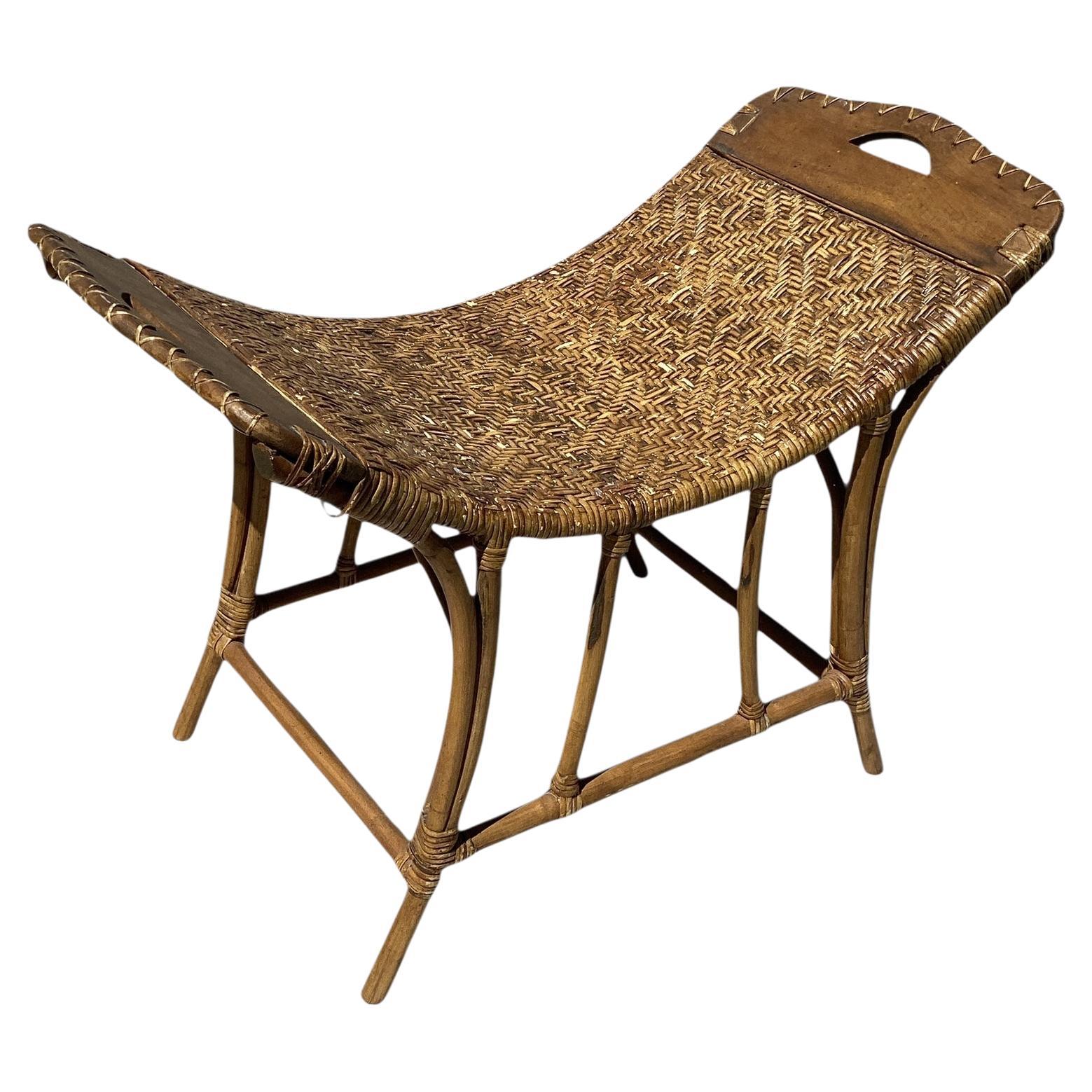 Vintage Rattan Scoop Bench