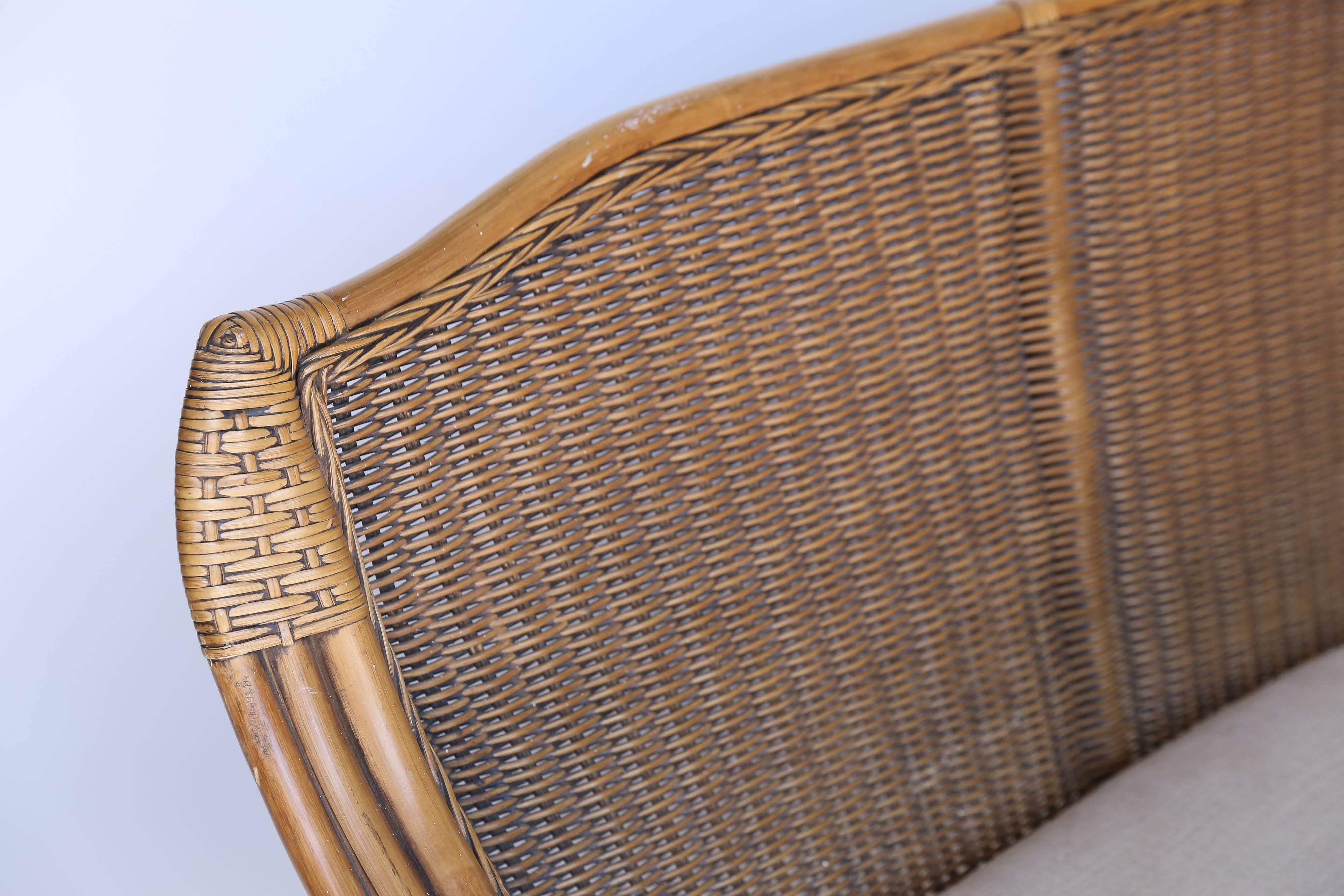 Vintage Rattan Settee In Good Condition In Houston, TX