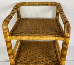 Vintage Rattan Side Table with 3 Shelves