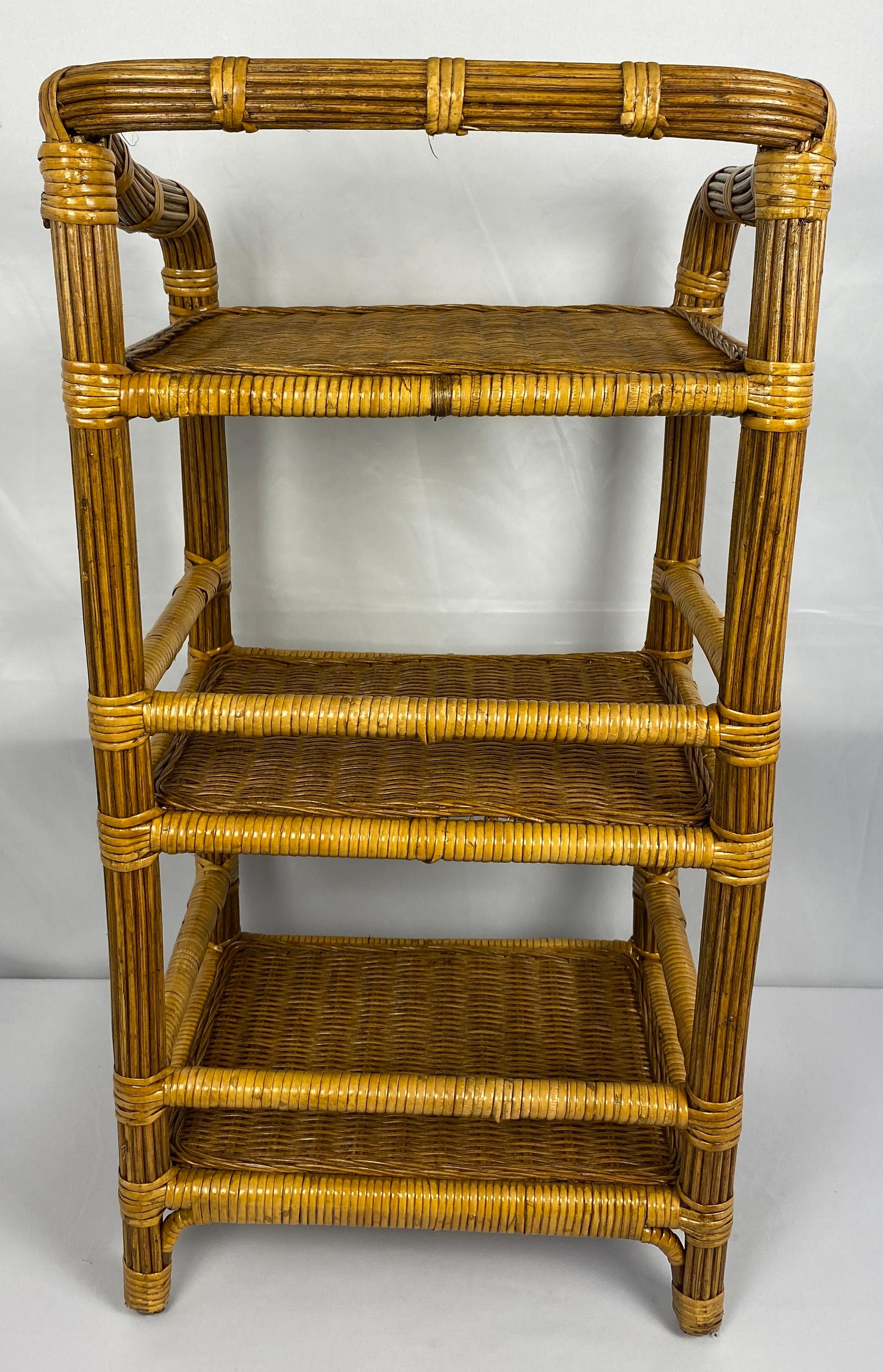 20th Century Vintage Rattan Side Table with 3 Shelves For Sale