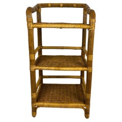 Vintage Rattan Side Table with 3 Shelves