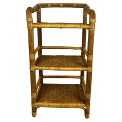 Vintage-Beistelltisch aus Rattan mit 3 Einlegeböden