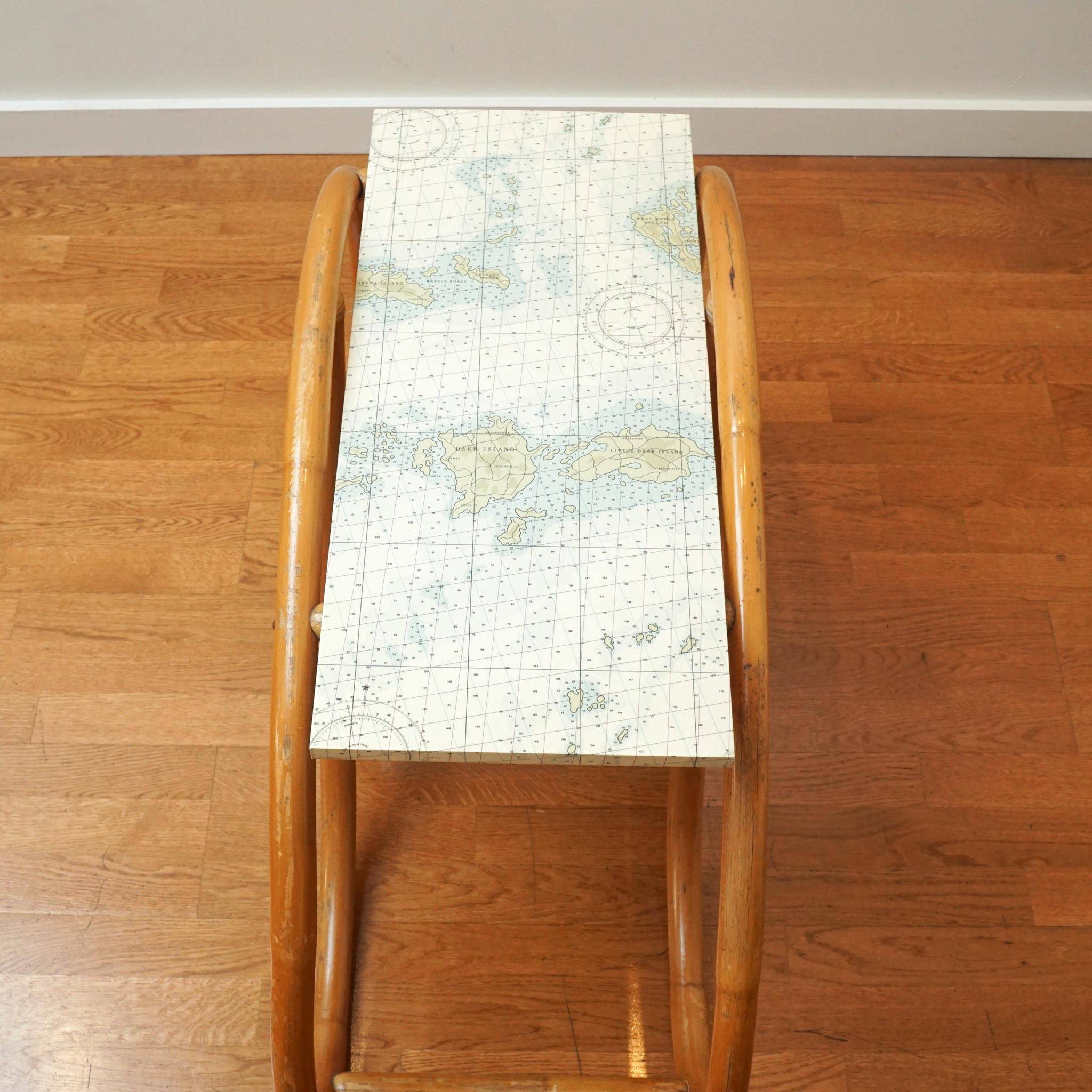 Vintage Rattan Side Table with Decoupage Map Top 2