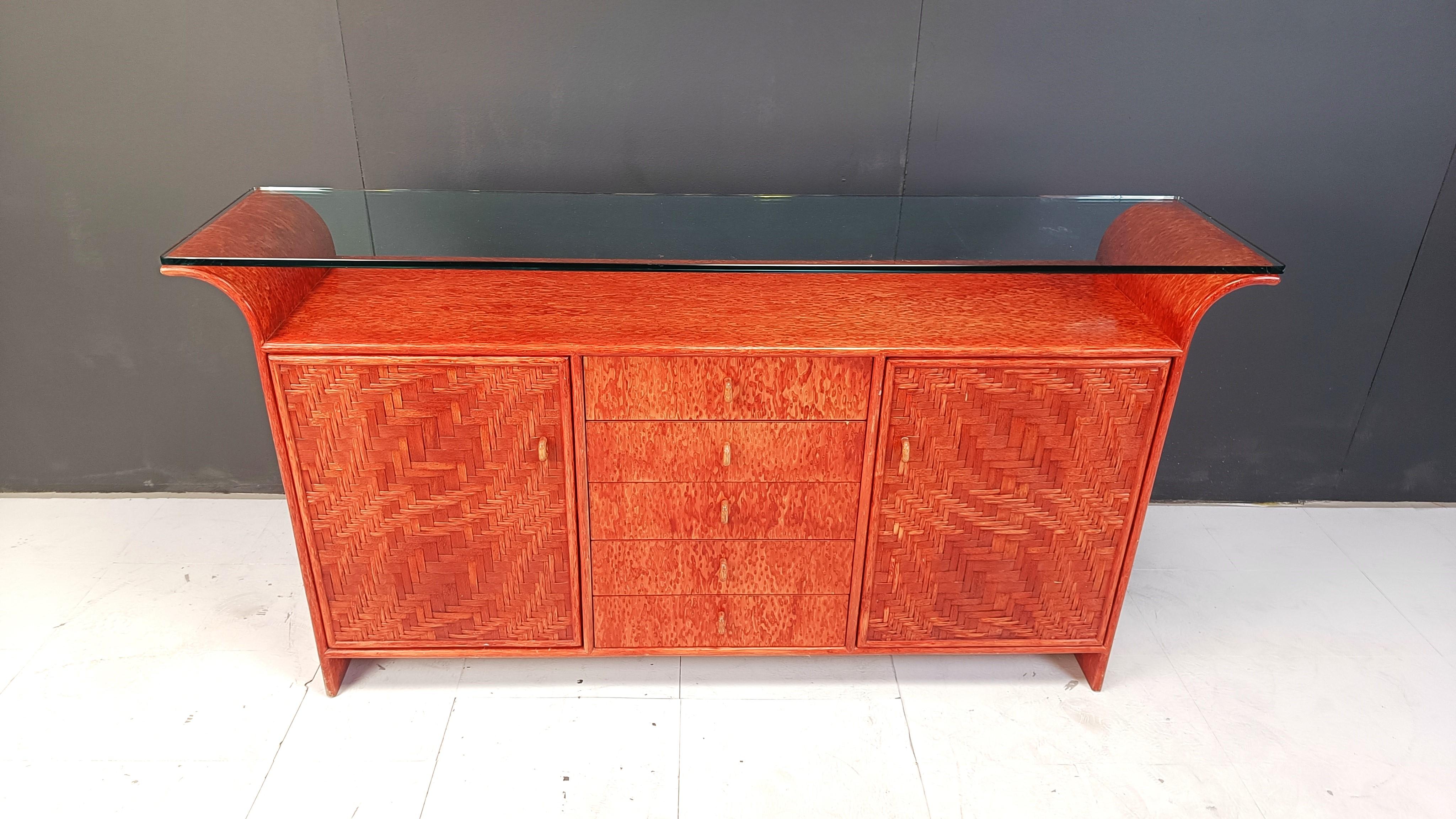 Bohémien Credenza in rattan vintage, anni '70 in vendita