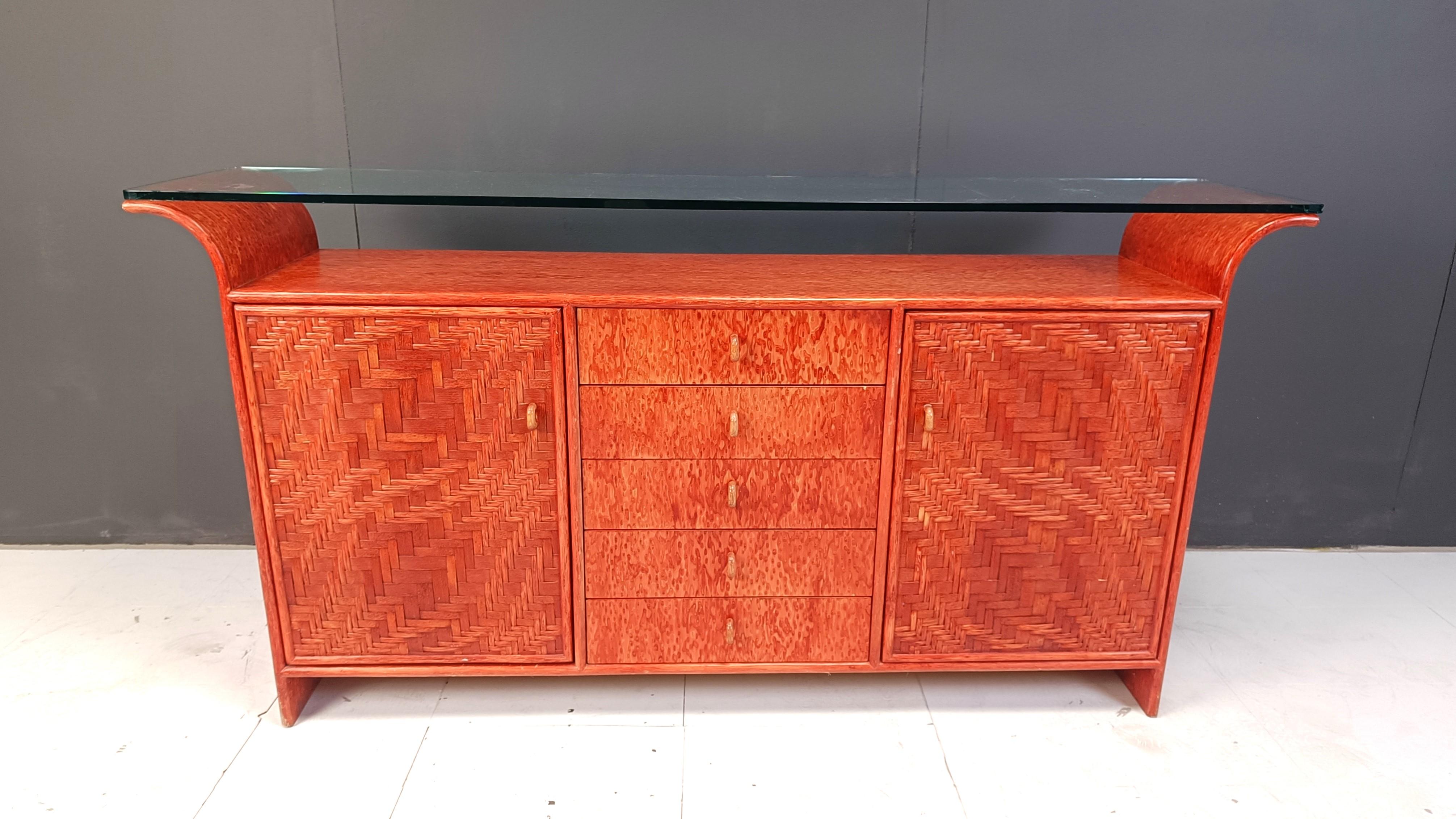 Francese Credenza in rattan vintage, anni '70 in vendita