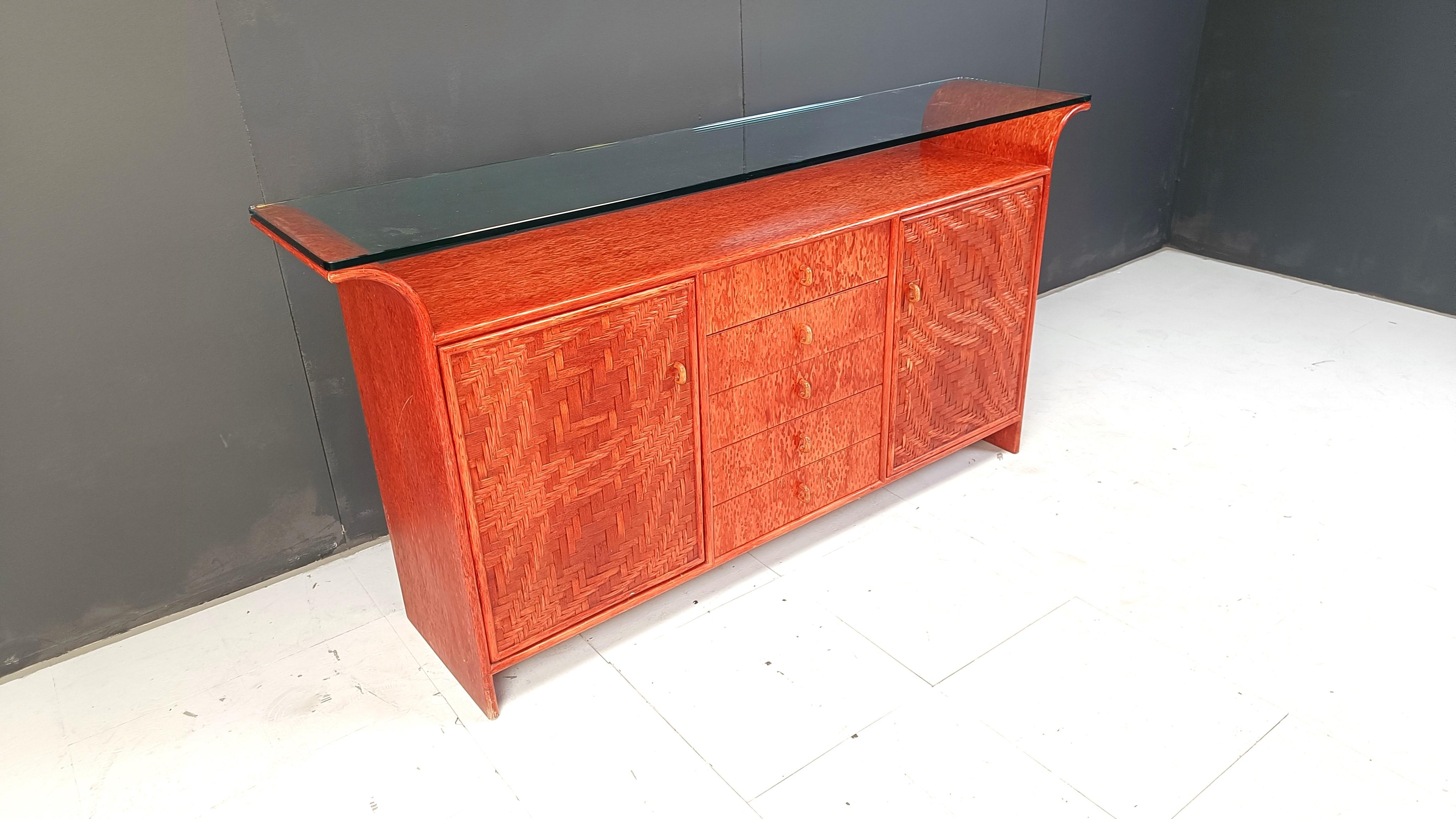 Rattan Credenza in rattan vintage, anni '70 in vendita