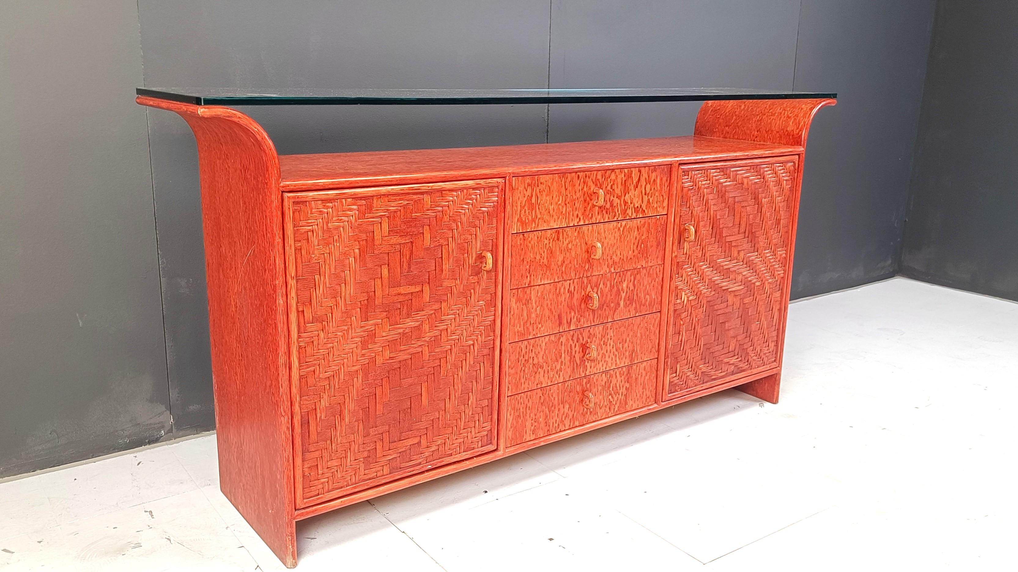 Credenza in rattan vintage, anni '70 in vendita 1