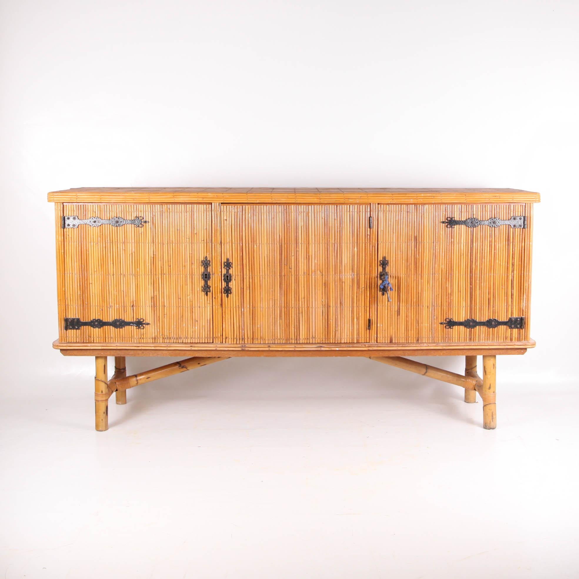 Vintage rattan sideboard attributed to Audoux Minet.